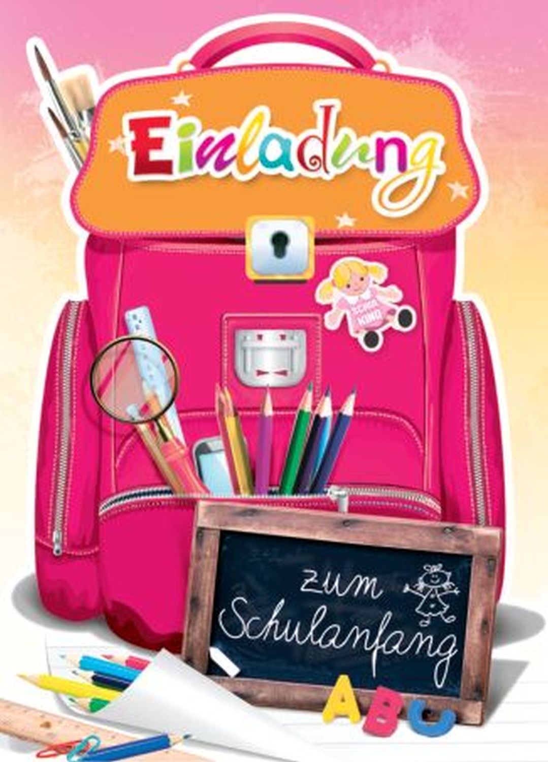 Einladung Schulanfang Mädchen - inkl. Umschlag