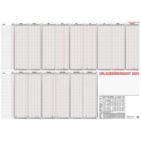 Urlaubsplaner Güss 12-80V, Jahr 2025, DIN A0 (120 x 84 cm), für 60 Mitarbeiter