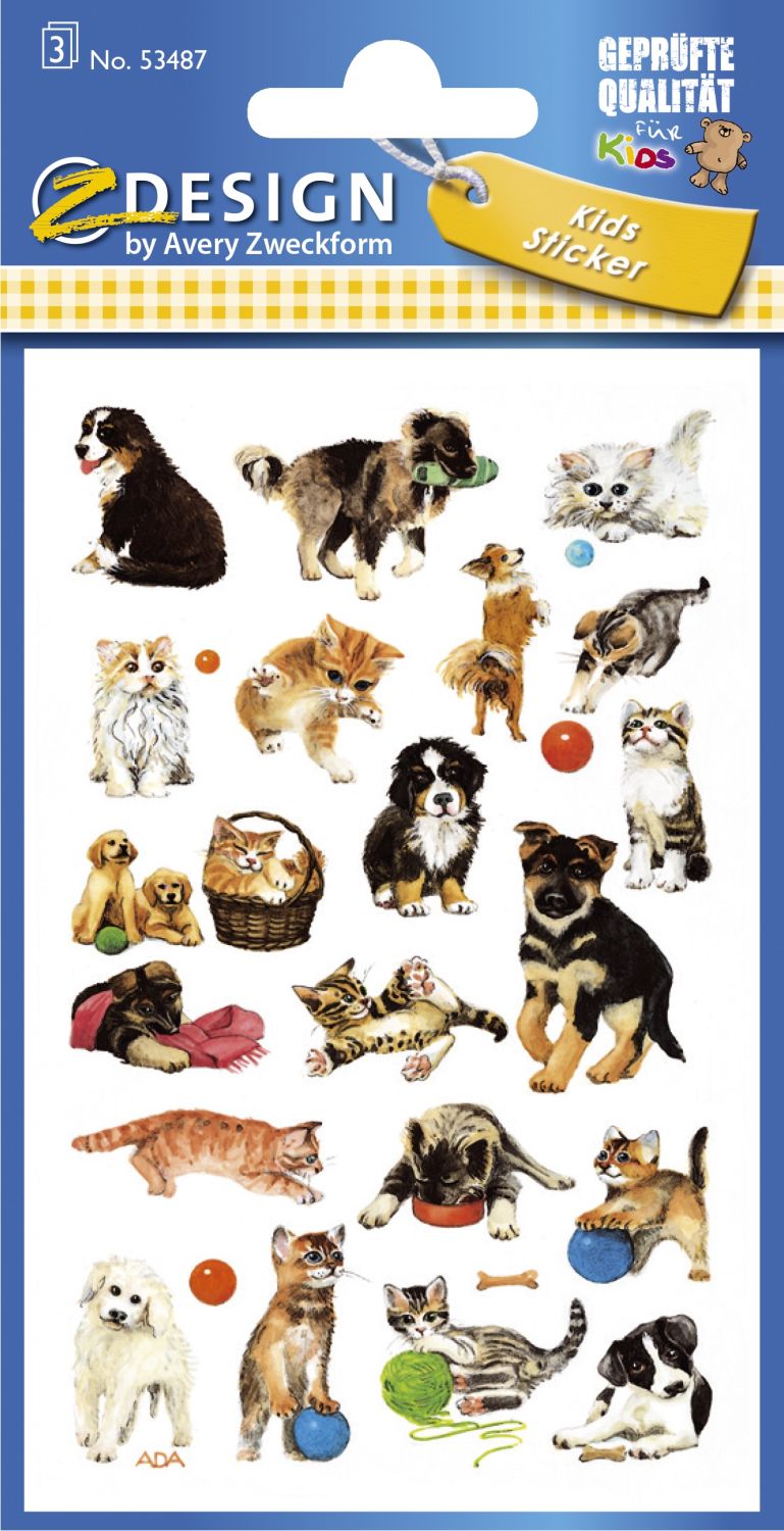 Z-Design 53487, Kinder Sticker, Katzen, Hunde, 3 Bogen/63 Sticker
