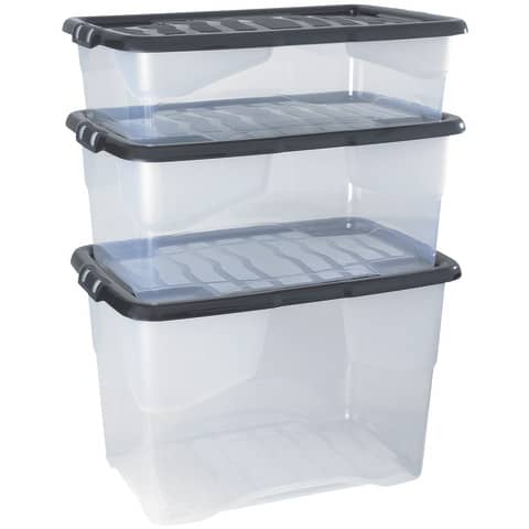 Strata Aufbewahrungsbox Strata 2002020110 mit Deckel, 42 Liter, transparent/schwarz