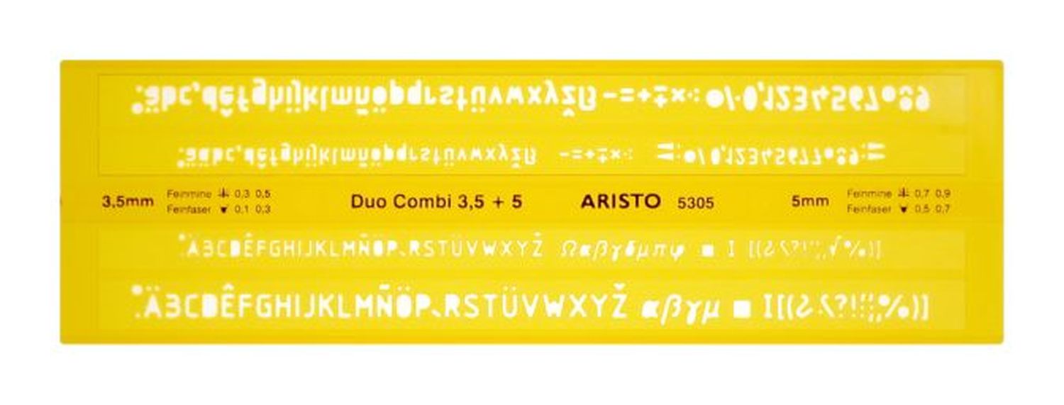 ISONORM-Schriftschablone Duo Fineliner, gerade (Mittelschrift), 0,35/0,5 mm