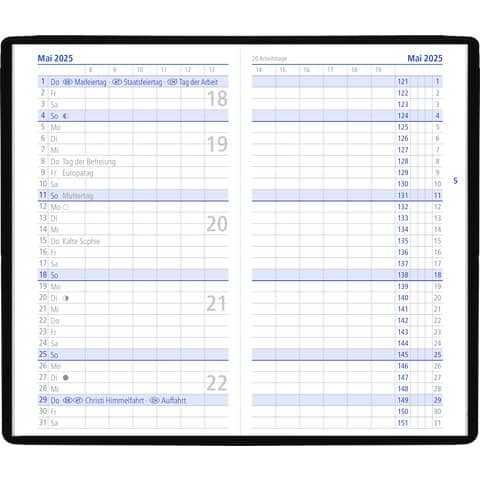 Taschenkalender Zettler 520, 602322, Jahr 2025, 1 Monat auf 2 Seiten, ca. A6 (9,5 x 16 cm), schwarz