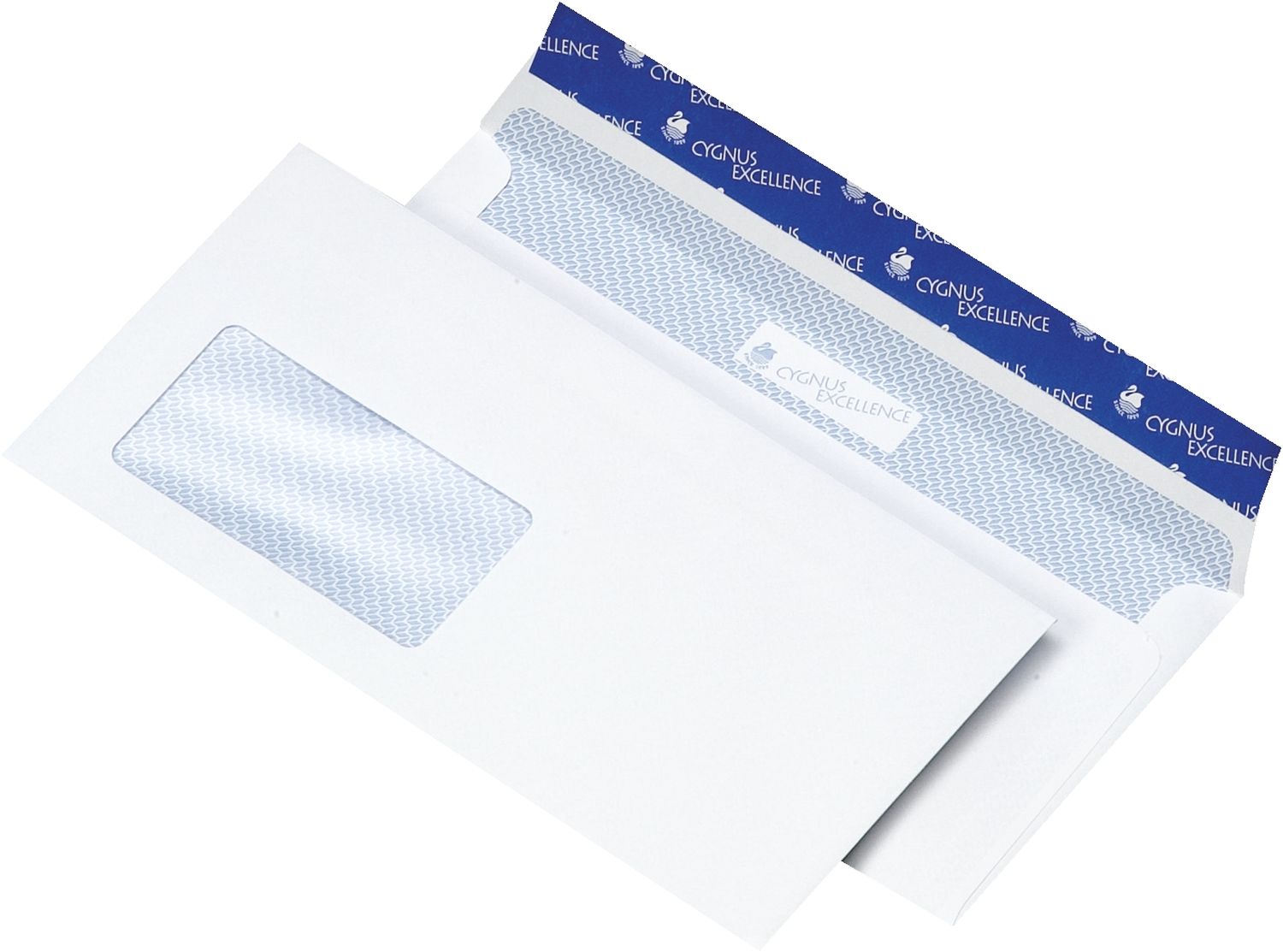 Briefumschlag Cygnus Excellence 30007246, DIN lang (220x110 mm), haftkebend, weiß, Offset 100g, 500 Stück mit Fenster