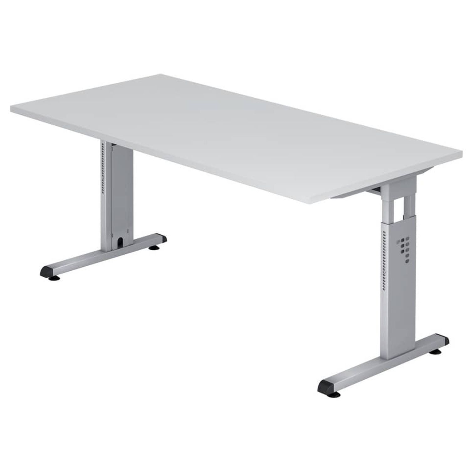 Schreibtisch C-Fuß - 160 x 65-85 x 80 cm, höhenverstellbar, Weiß/Silber, mit Montageservice