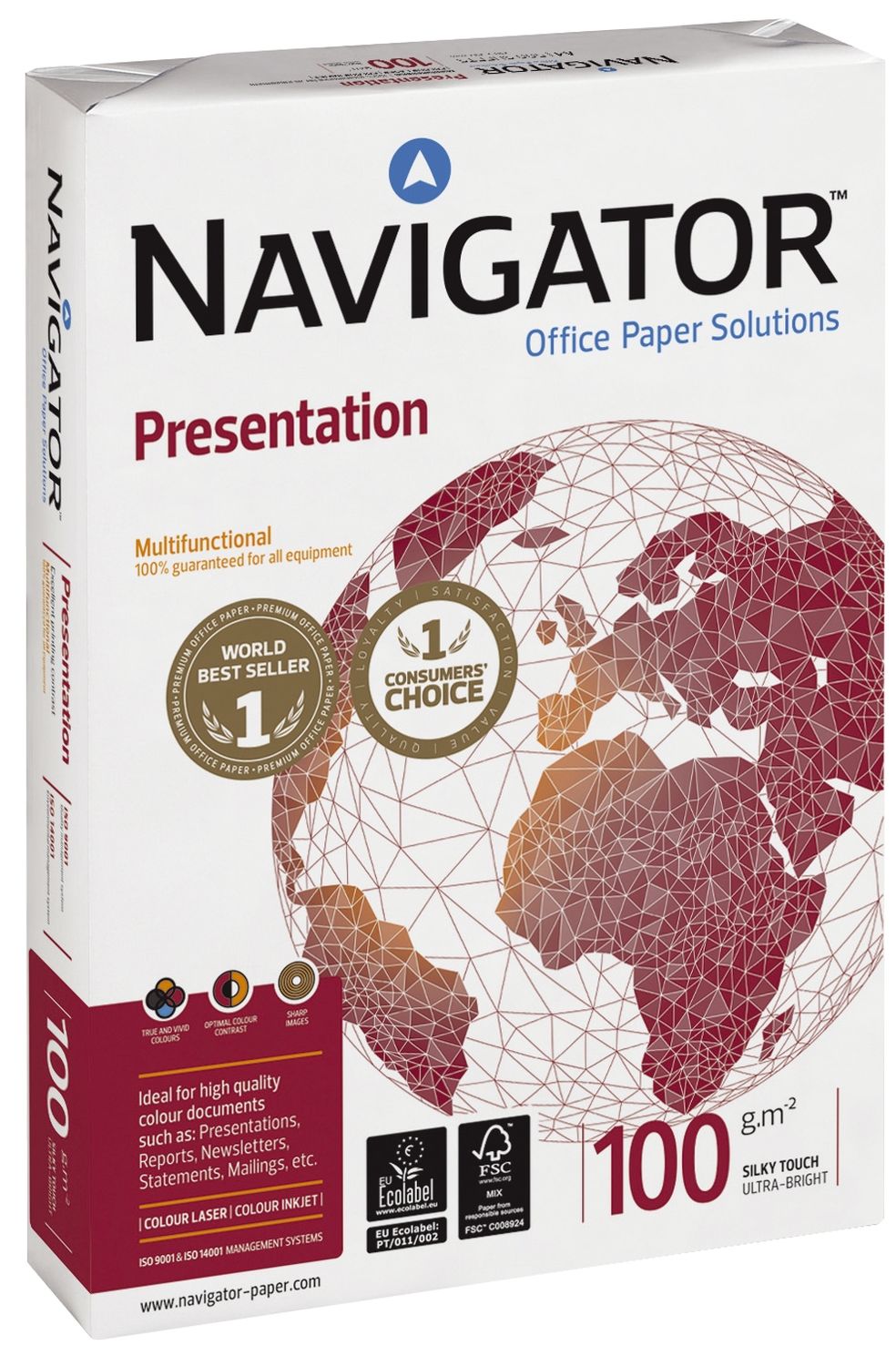 Kopierpapier Navigator Presentation 82437A10B, DIN A4, 100 g/qm, weiß, 500 Blatt