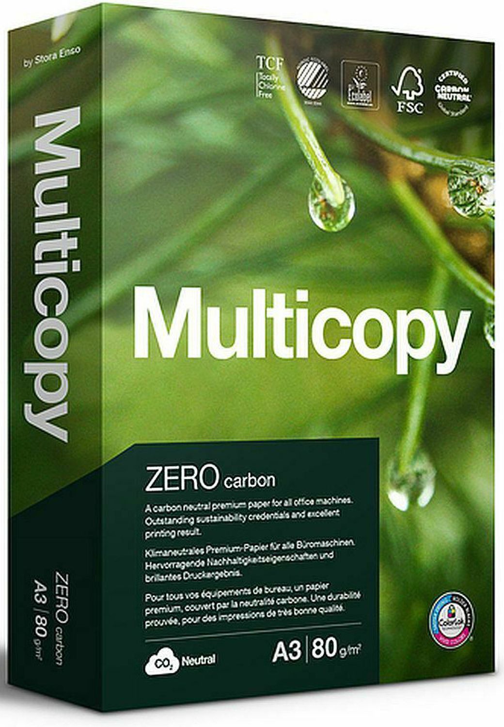 Kopierpapier Multicopy Zero 2100004936, Recyclingpapier DIN A3, 80 g/qm, hochweiß, 500 Blatt
