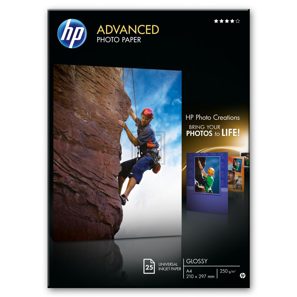 HP (Hewlett Packard) Fotopapier Advanced Q5456A, DIN A4, weiß, hochglänzend, 250 g/qm, 25 Blatt für Inkjetdrucker