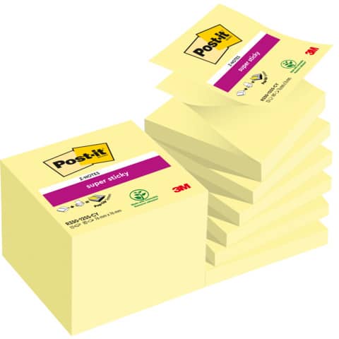 Haftnotiz Post-it Super Sticky Z-Notes R330-12SS-CY, 76 x 76 mm, gelb, 12 x 90 Blatt