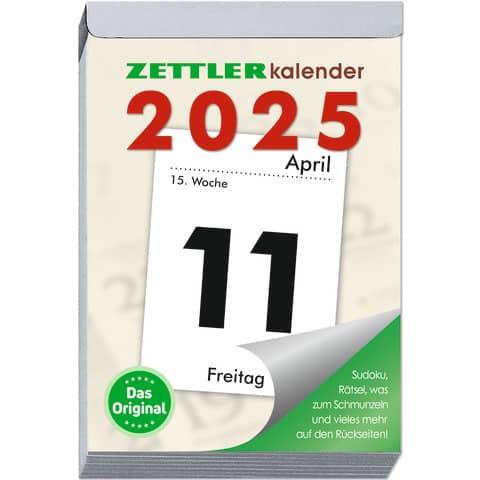 Zettler Abreißkalender Zettler 313, 602476, Jahr 2025, 1 Tag  auf 1 Seite, 9,9 x 14,3 cm