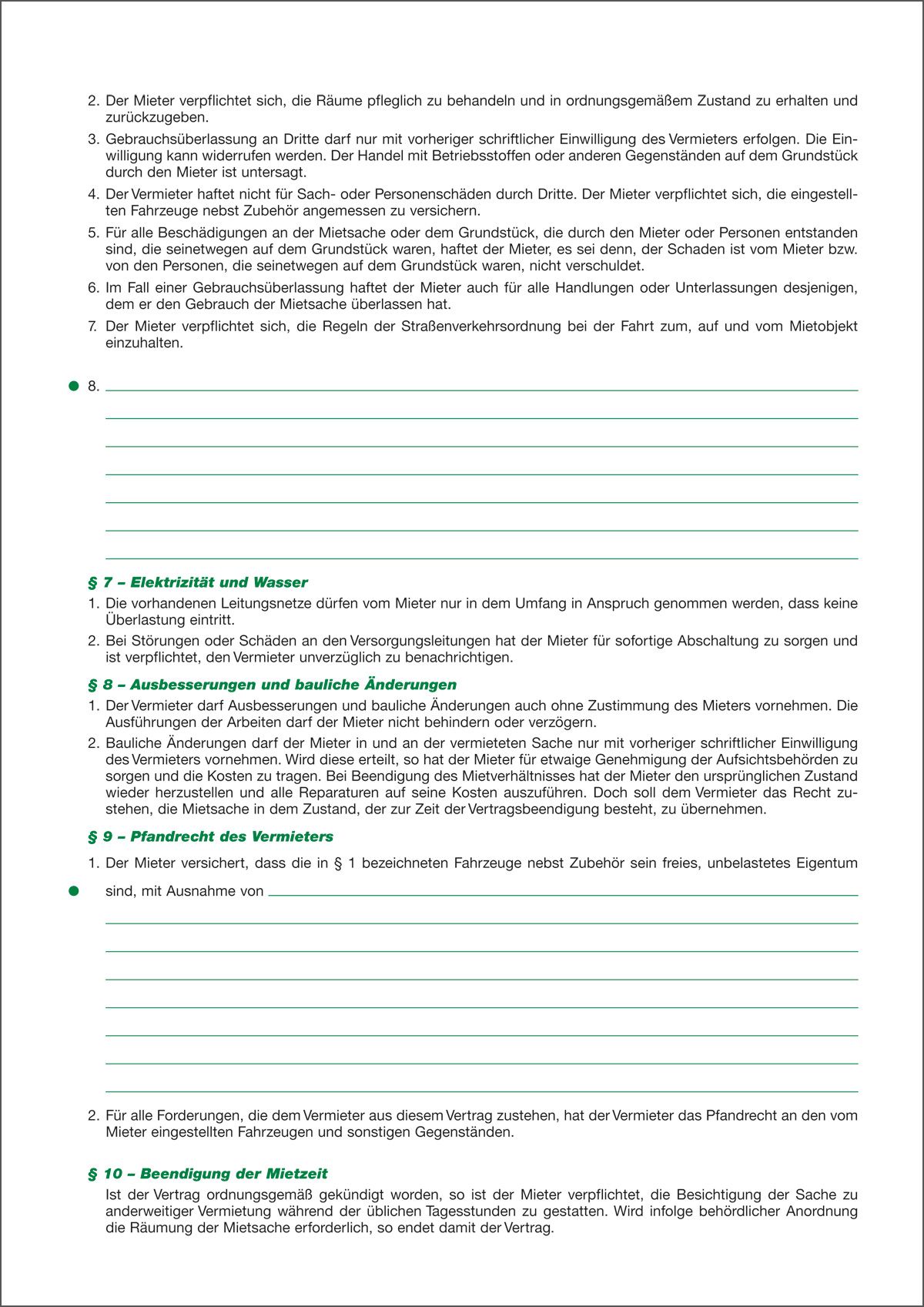 Mietvertrag für Garagen, 4 Seiten, gefalzt auf DIN A4, 10 Stück