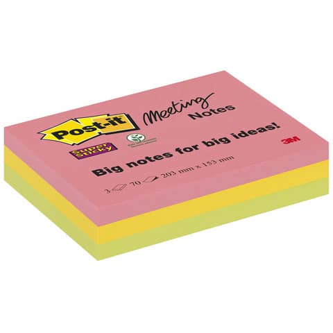 Haftnotiz Post-it Super Sticky Meeting Notes 8670-3SS-EU, 152 x 203 mm, sortiert, 3 x 70 Blatt