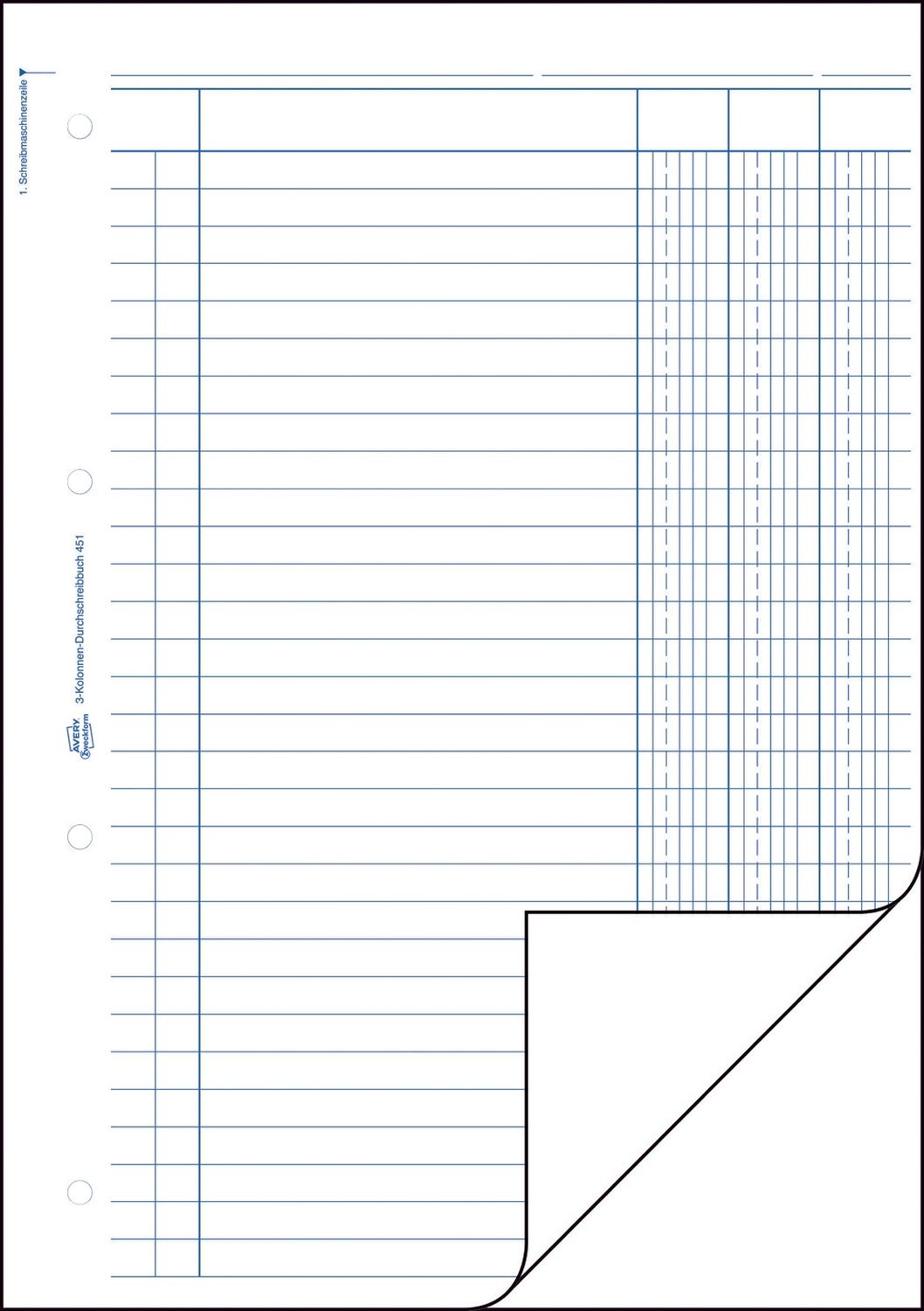 451 Kolonnen-Durchschreibbuch, DIN A4, 3 Kolonnen, 2 x 50 Blatt, weiß