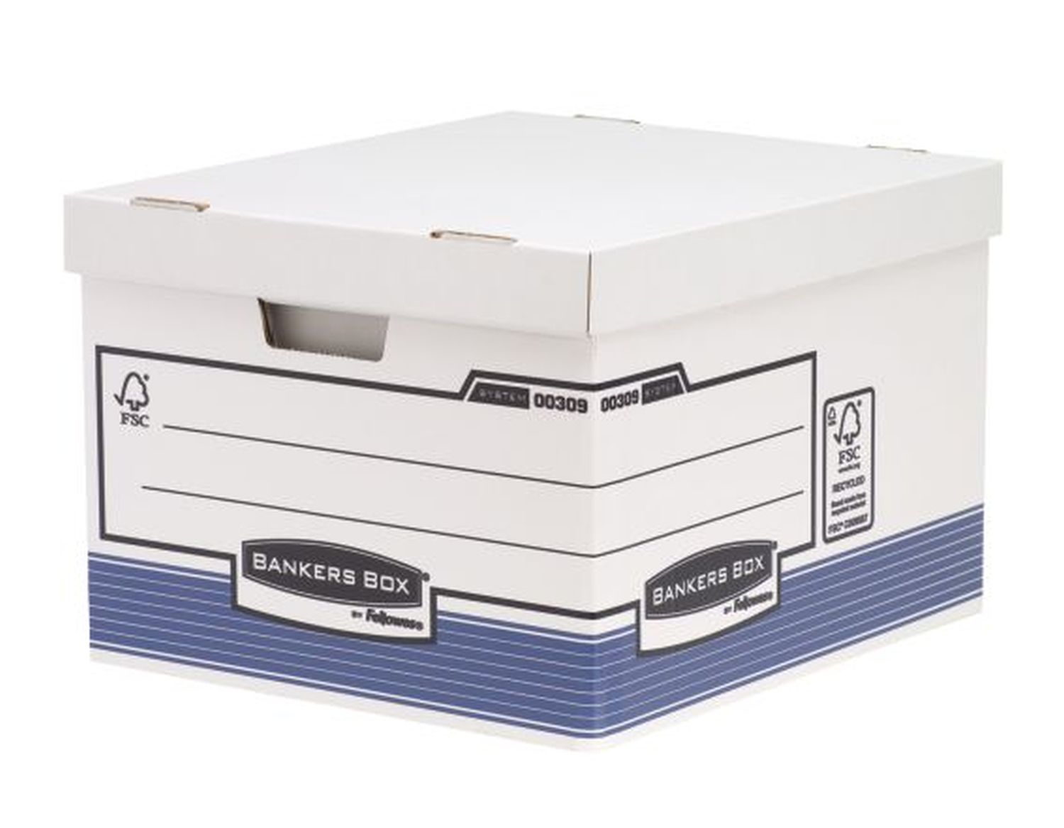 Archivcontainer Bankers Box® System 0030901 mit Deckel für Ordner und Archivschachteln, weiß/blau