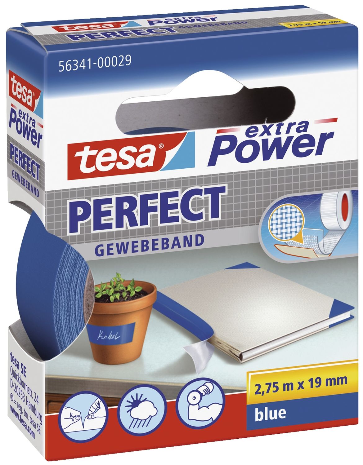 Gewebeklebeband extra Power Perfect - 2,75 m x 19 mm, blau