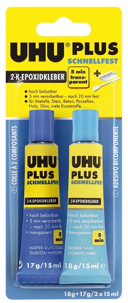 PLUS SCHNELLFEST, 2-Komponenten-Epoxidharzkleber, ohne Lösungsmittel, 35 g