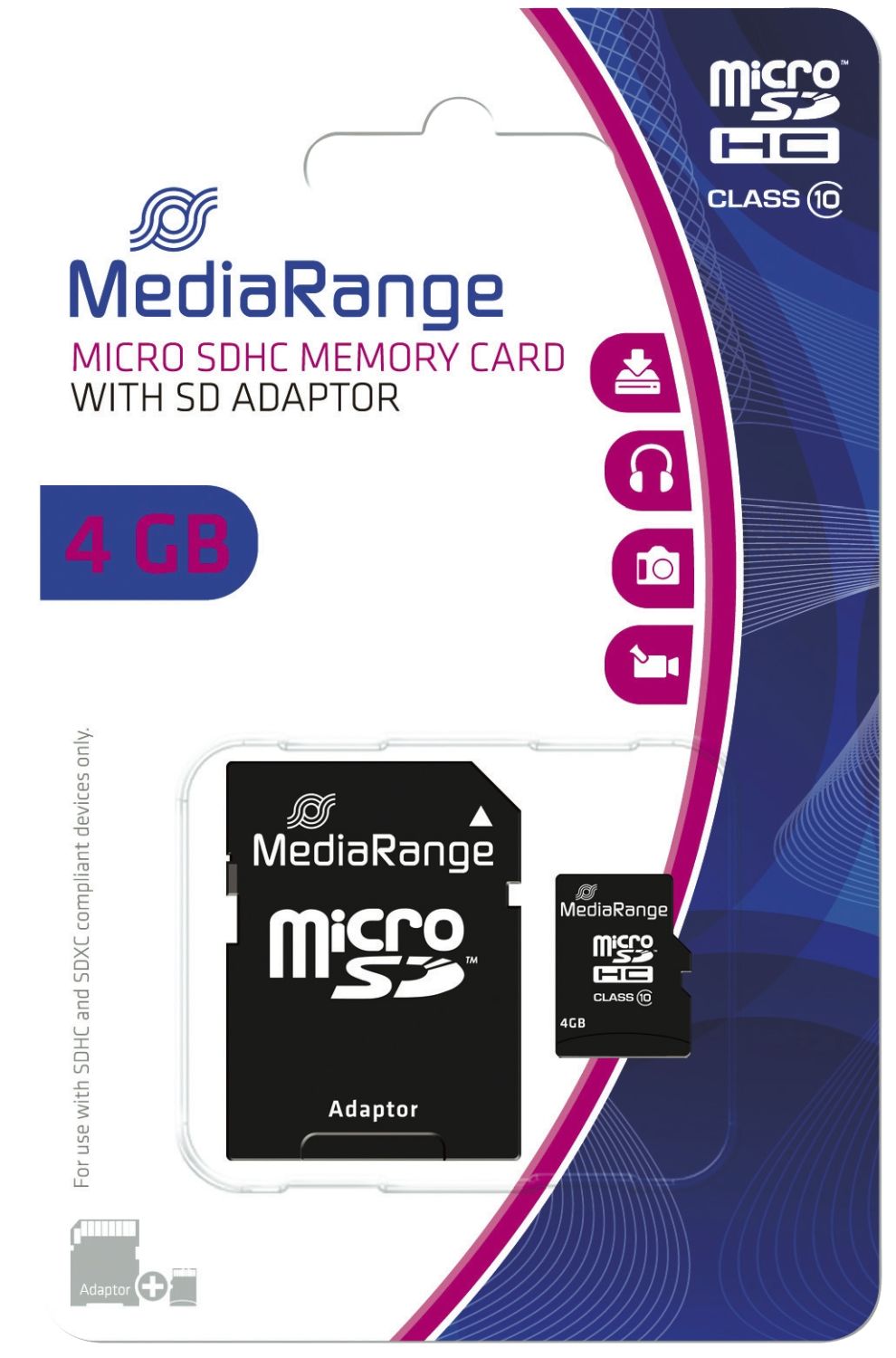 Micro SDHC Speicherkarte 4GB Klasse 10 mit SD-Karten Adapter