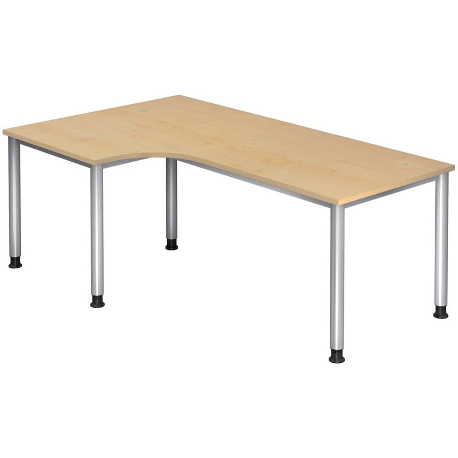 Winkeltisch 4-Fuß-Gestell rund -200 x 68-76 - 120 cm, höhenverstellbar, Winkel 90°, Ahorn/Silber, mit Montageservice