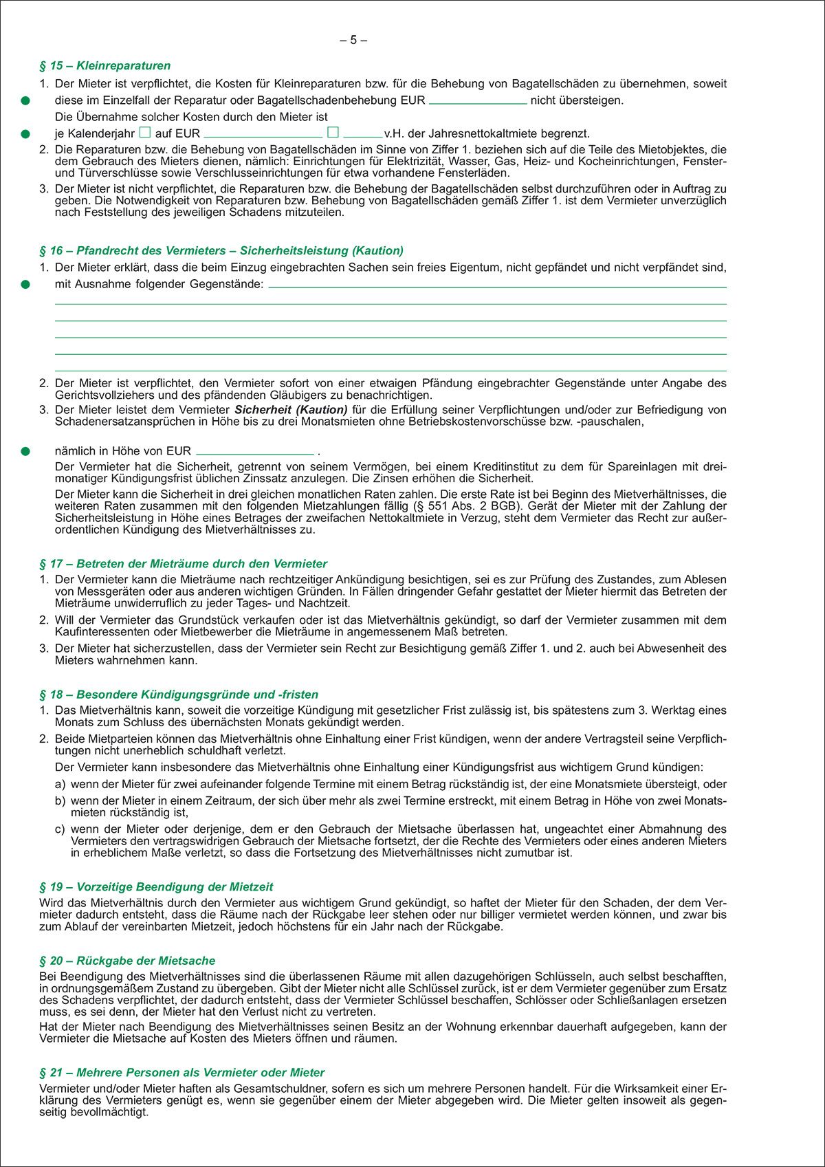 Mietverträge für Wohnungen - ausführliche Fassung, 6 Seiten, DIN A4
