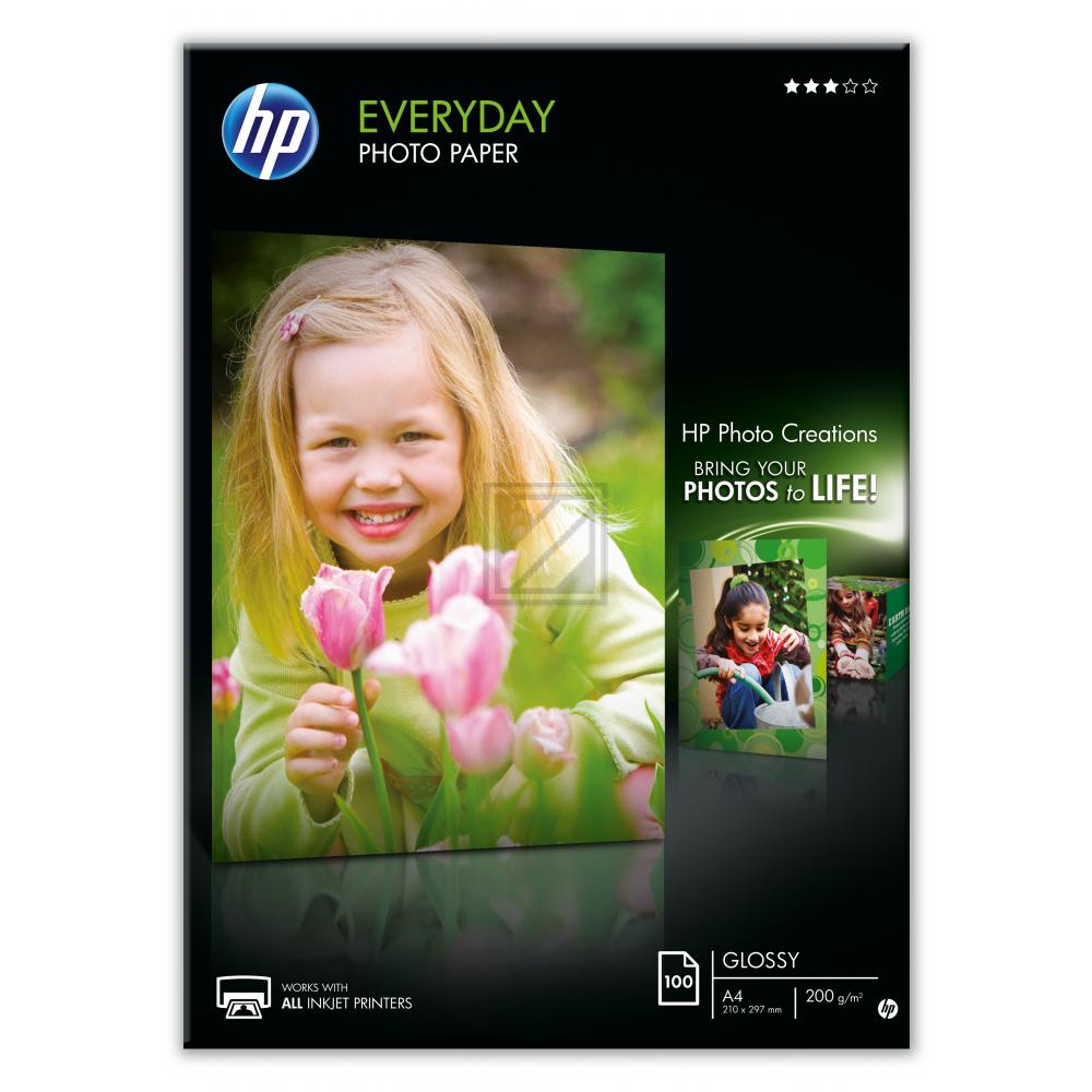 HP (Hewlett Packard) Fotopapier Everyday Q2610A, DIN A4, weiß, glänzend, 200 g/qm, 100 Blatt für Inkjetdrucker