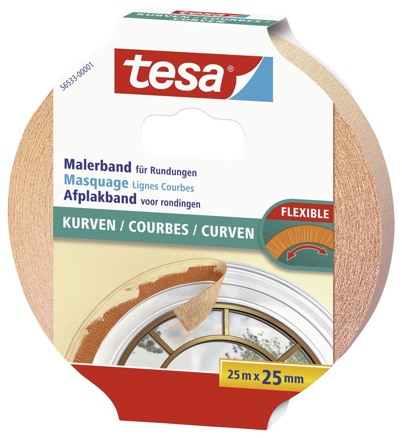 Papier-Klebeband Maler-Krepp für Rundungen - 25 m x 25 mm, beige