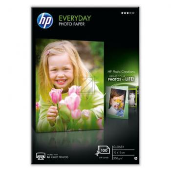 HP (Hewlett Packard) Fotopapier Everyday CR757A, 10 x 15 cm, weiß, glänzend, 200 g/qm, 100 Blatt für Inkjetdrucker