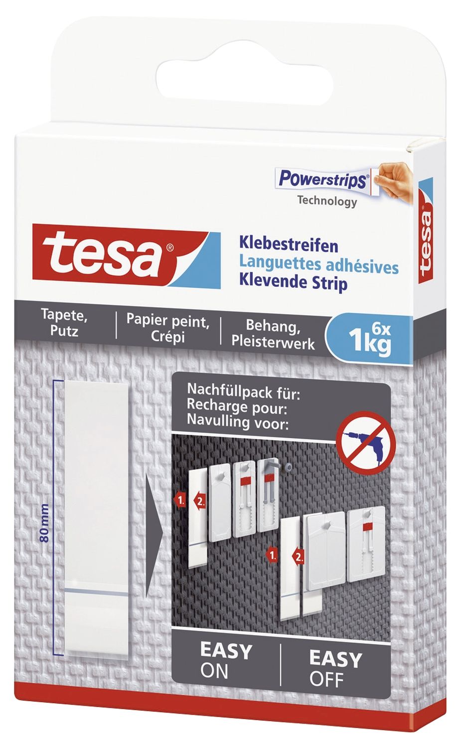 Powerstrips® Klebestreifen - ablösbar, Tragfähigkeit 1 kg, weiß, 6 Stück