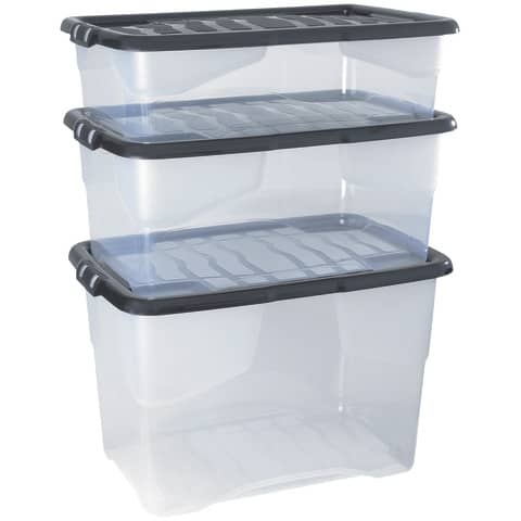 Strata Aufbewahrungsbox Strata 2002010110 mit Deckel, 30 Liter, transparent/schwarz