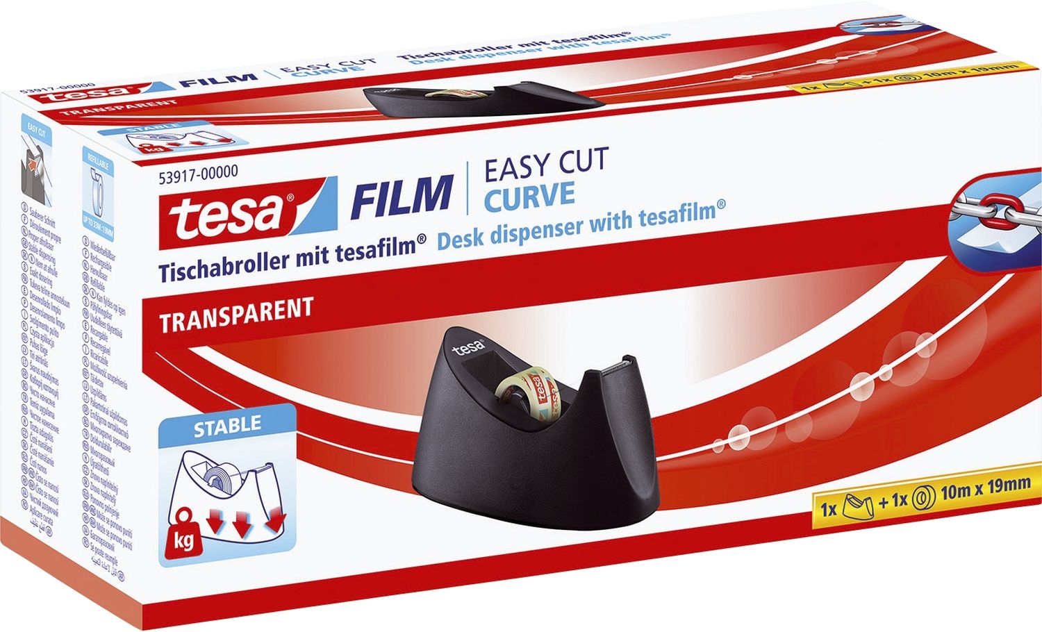 Tischabroller Easy Cut® Curve - für Rollen bis 33m : 19mm, schwarz