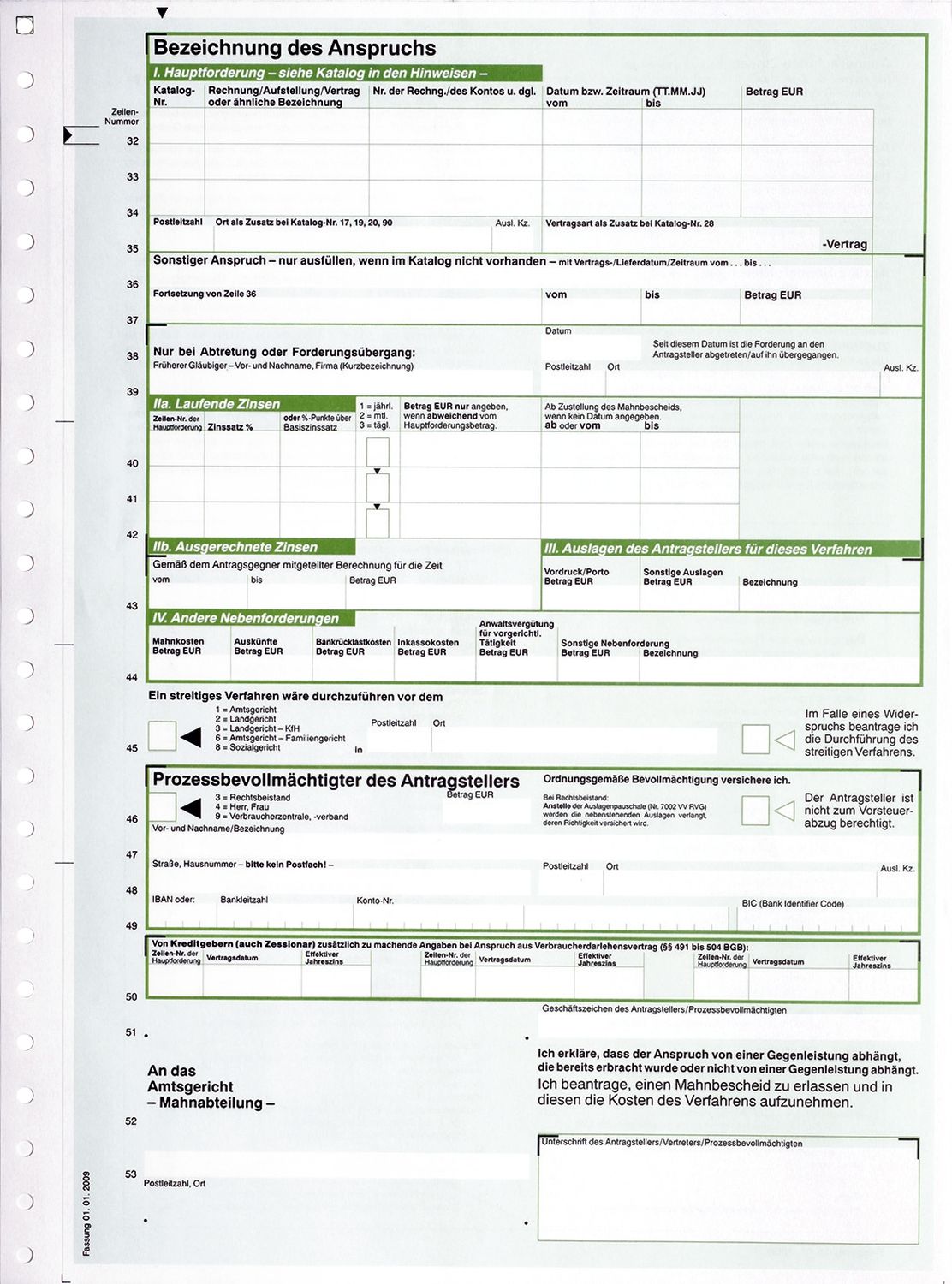 2887 Mahnbescheid, DIN A4, selbstdurchschreibend, 1 Satz, grün