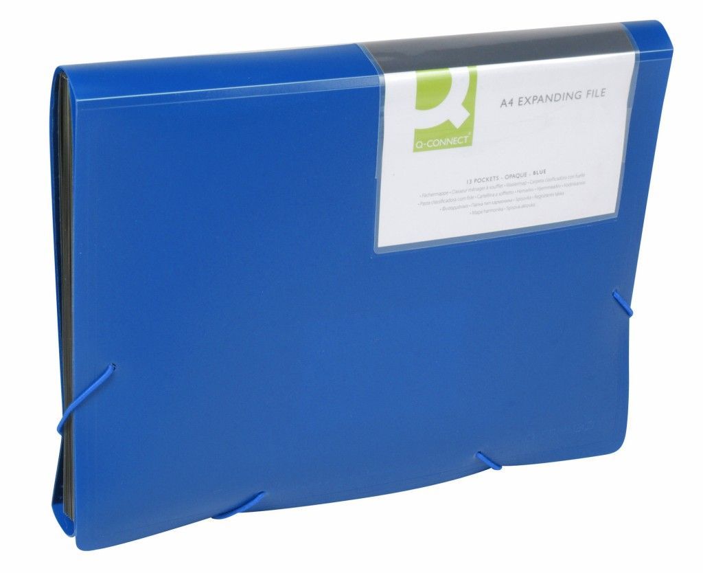 Fächermappe Q-Connect® KF01275 mit 13 Fächern, DIN A4, 250 Blatt, PP, blau