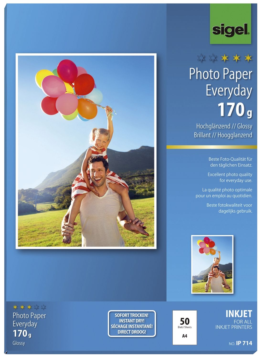 Fotopapier Photo Paper Everyday IP714, DIN A4, weiß, hochglänzend, 170 g/qm, 50 Blatt für Inkjetdrucker