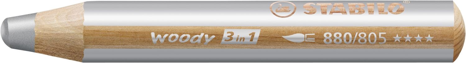 Buntstift, Wasserfarbe & Wachsmalkreide - woody 3 in 1 - Einzelstift - silber