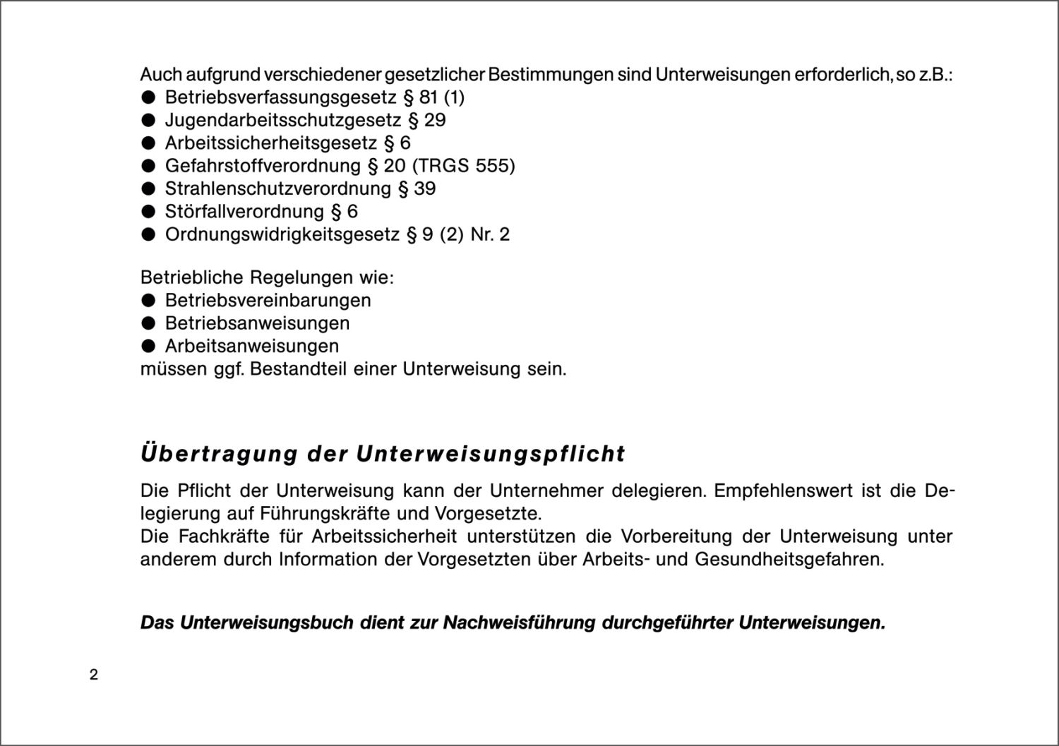 Unterweisungsbuch für die betriebliche Unfallverhütung, 48 Seiten, DIN A5 quer