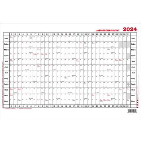 Plakatkalender Güss 3V, Jahr 2024, DIN A3 quer (40 x 30 cm), 1 Jahr auf 1 Seite, Karton 170 g/m²