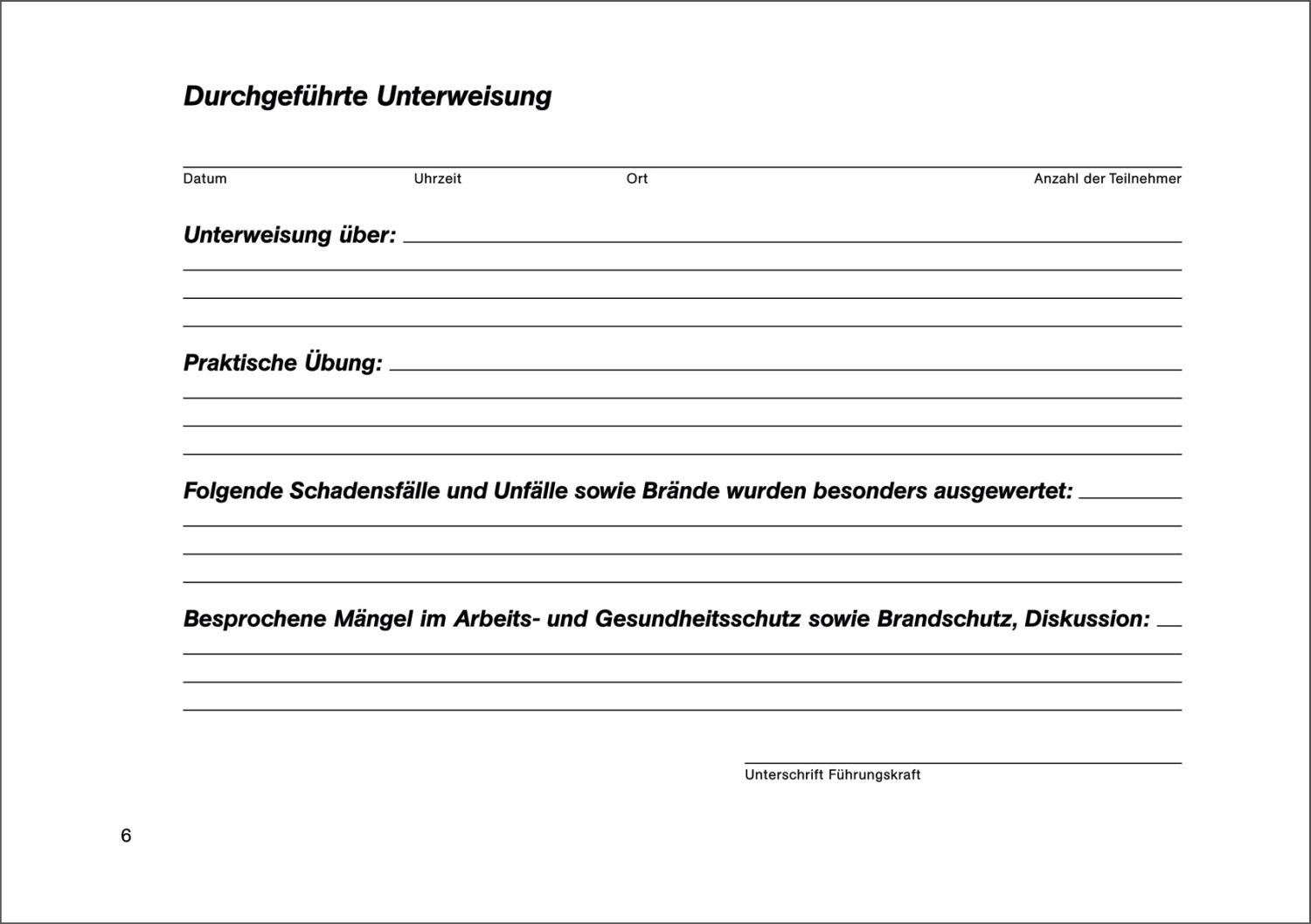 Unterweisungsbuch für die betriebliche Unfallverhütung, 48 Seiten, DIN A5 quer