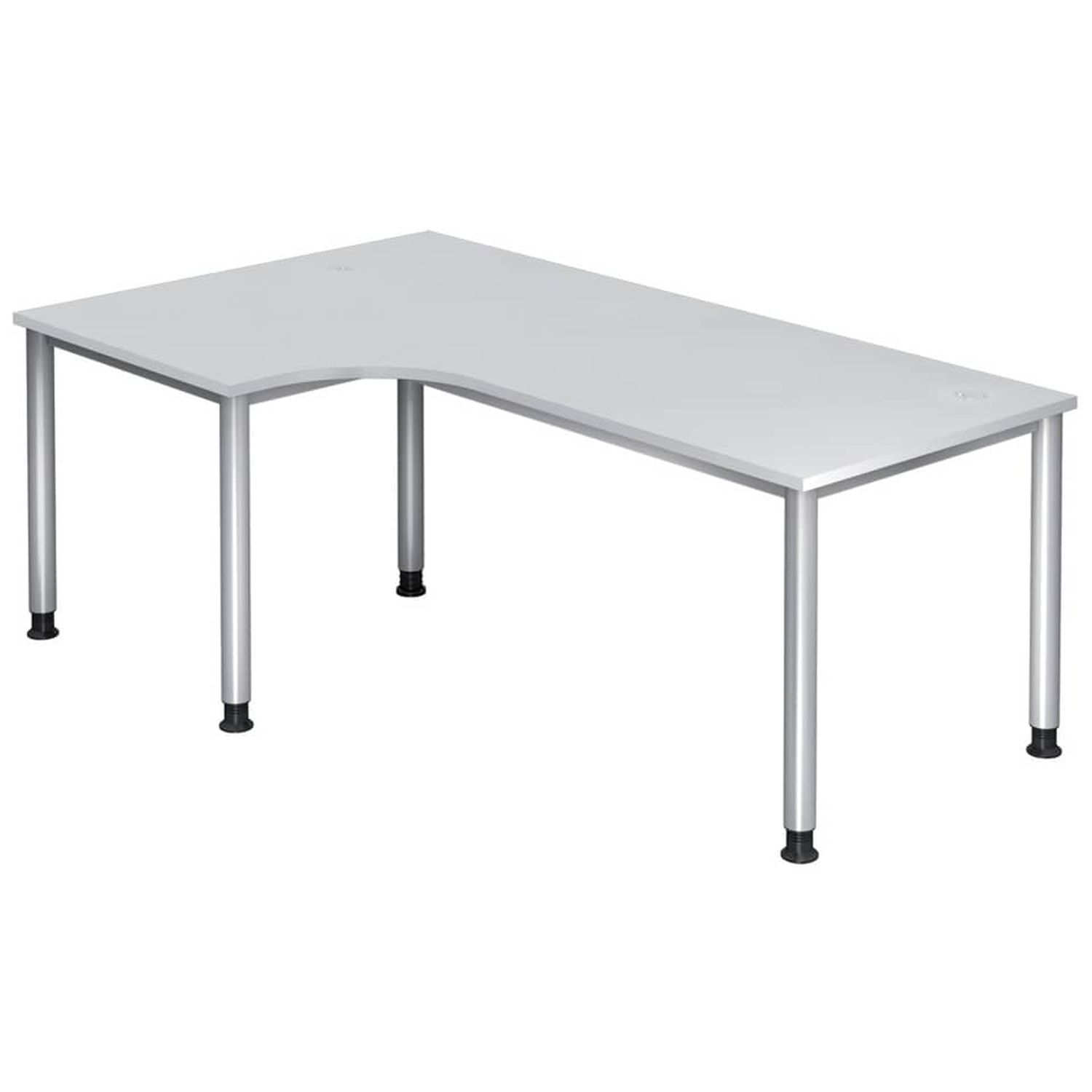 Winkeltisch 4-Fuß-Gestell rund -200 x 68-76 - 120 cm, höhenverstellbar, Winkel 90°, Weiß/Silber, mit Montageservice
