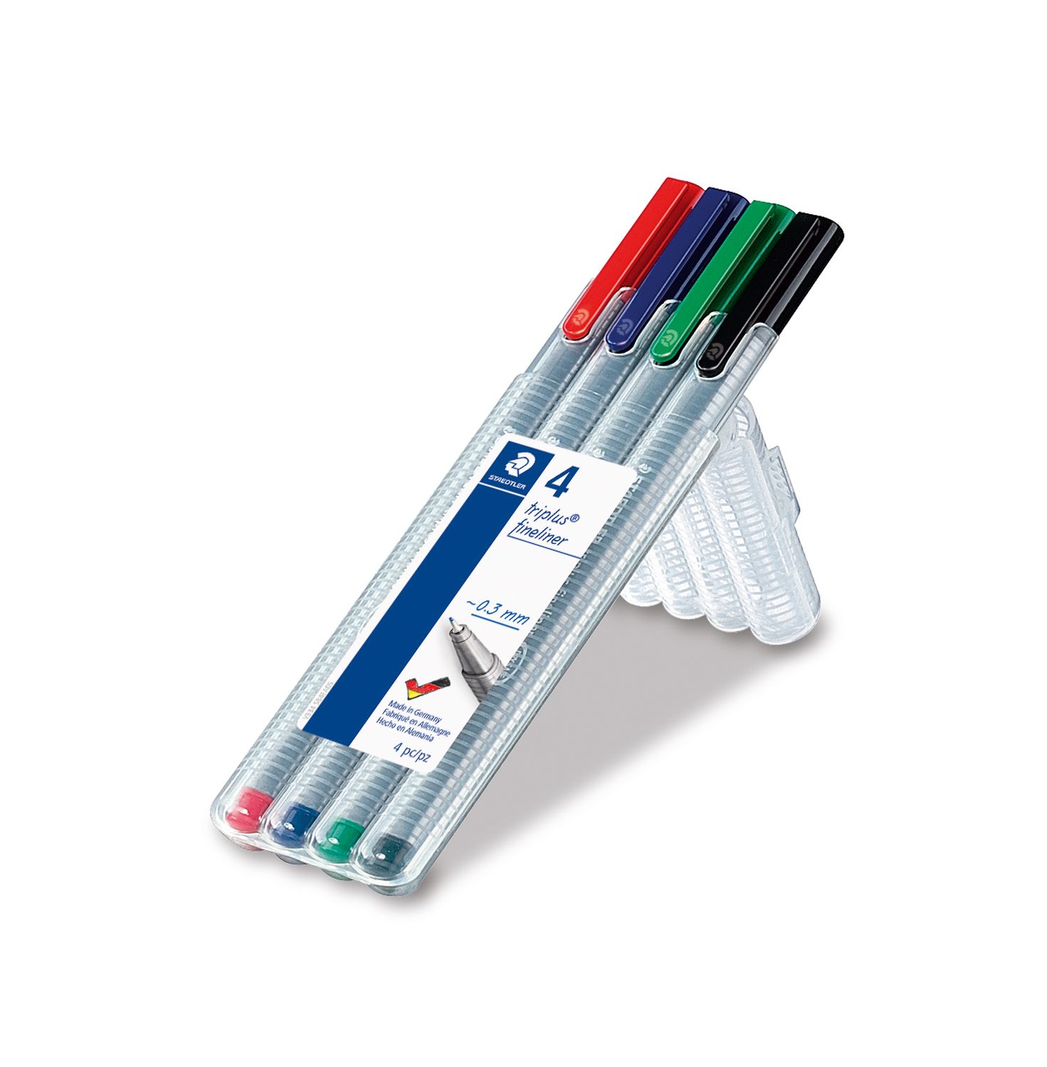 Feinschreiber triplus® - 0,3 mm, Aufstellbox, 4 Farben