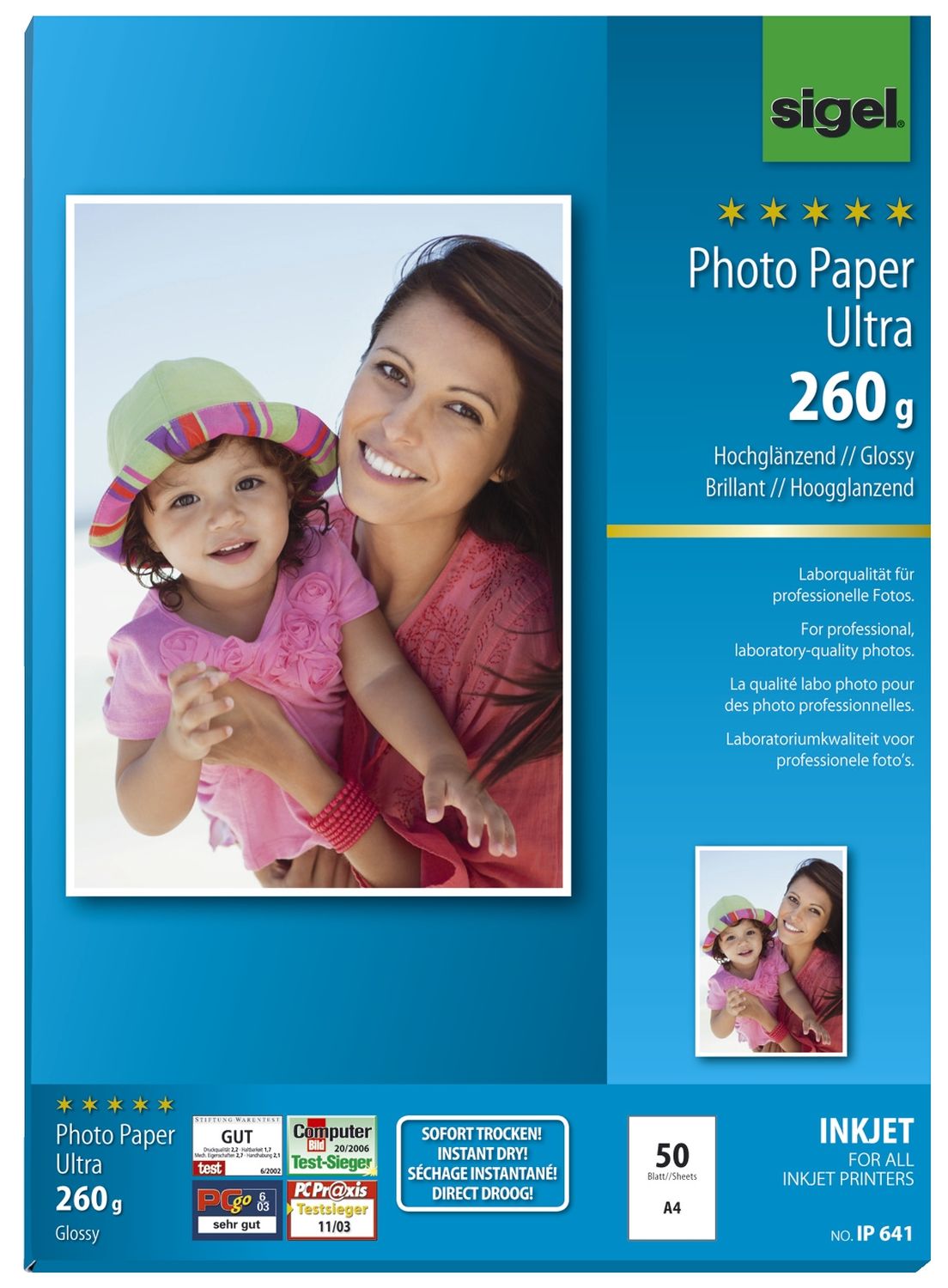 Fotopapier Photo Paper Ultra IP641, DIN A4, weiß, hochglänzend, 260 g/qm, 50 Blatt für Inkjetdrucker