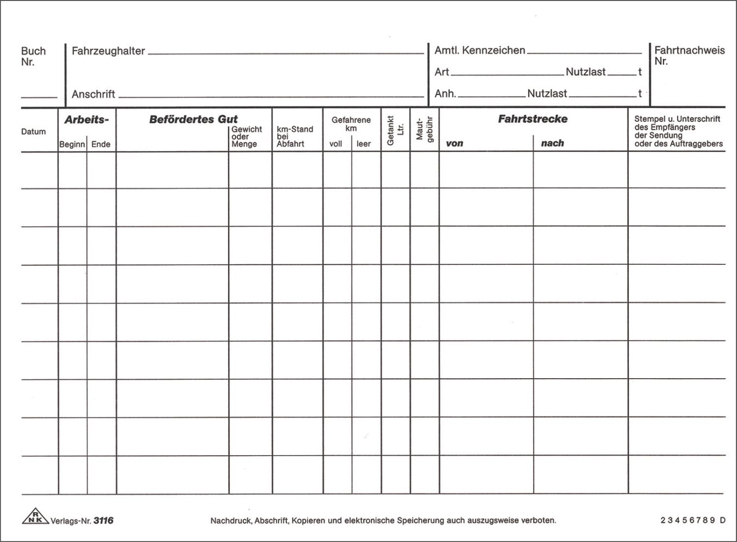 Fahrtenbuch für Lkw - SD, 2 x 25 Blatt, DIN A5 quer