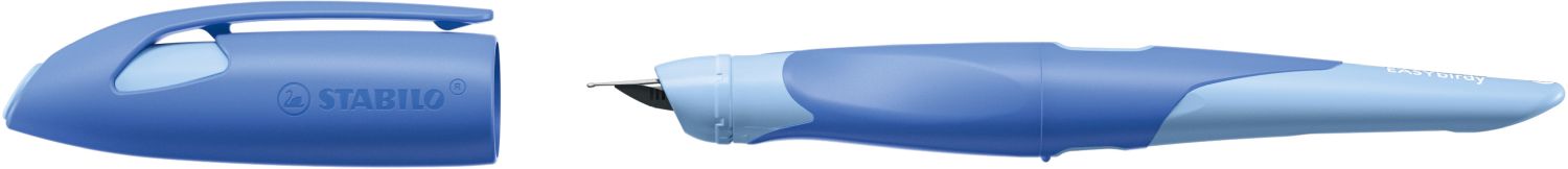Ergonomischer Schulfüller für Rechtshänder mit Standard-Feder M - EASYbirdy Pastel Edition in blau/hellblau - Einzelstift - inklusive Patrone - Schreibfarbe blau (löschbar)