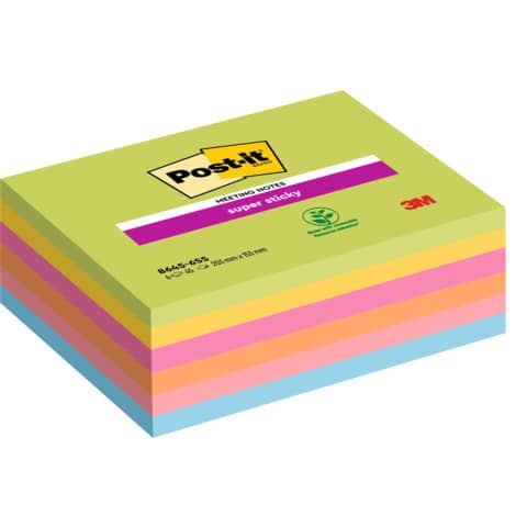 Haftnotiz Post-it Super Sticky Meeting Notes 8645-6SS-EU, 152 x 203 mm, sortiert, 6 x 45 Blatt