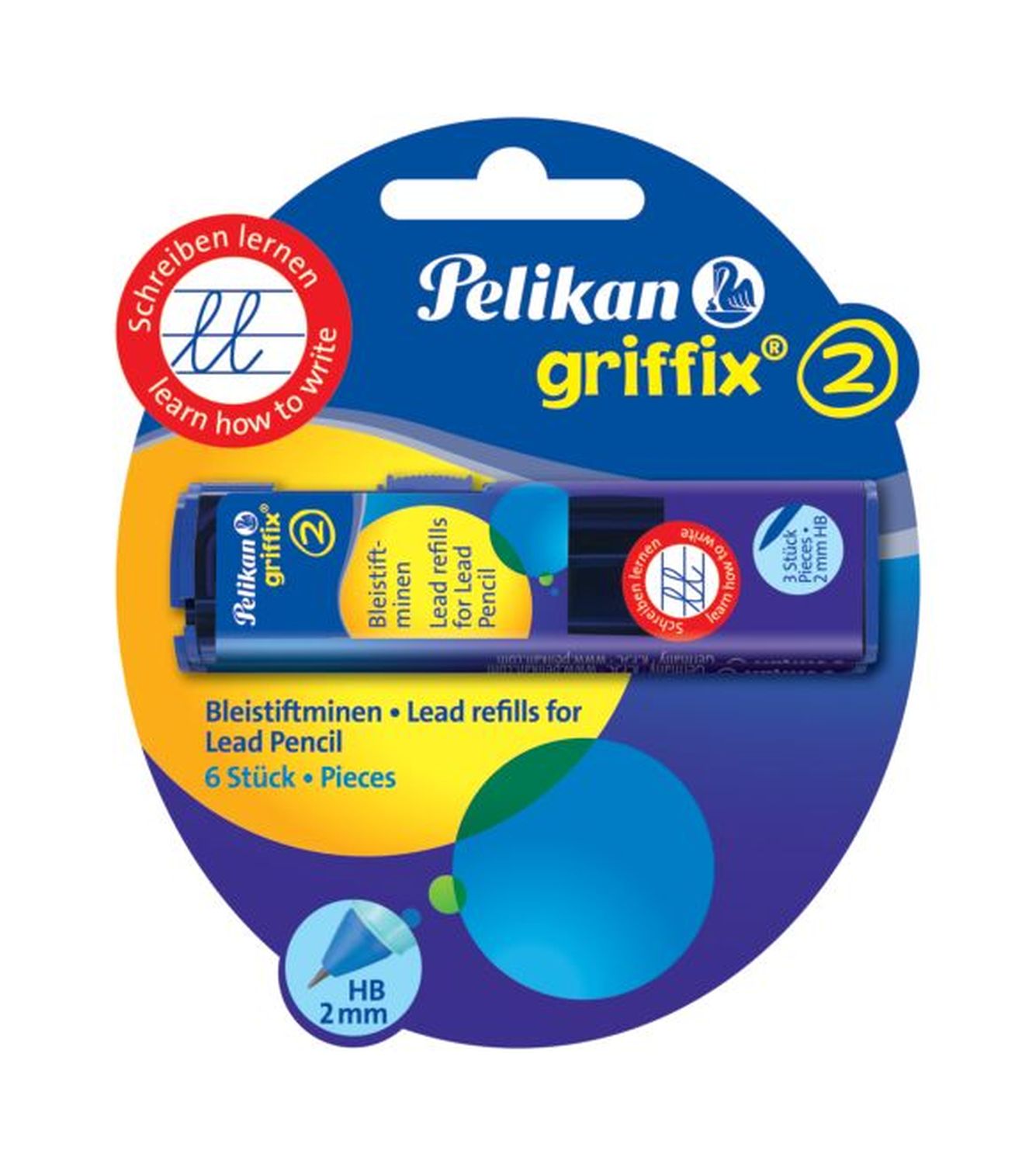 griffix® Minen für Bleistift - 2 mm, HB, schwarz, Blister 2x3 Minen