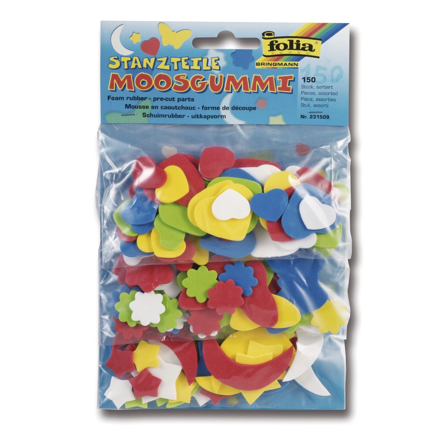 Moosgummi Stanzteile "Herzen, Mond & Sterne, Blumen & Schmetterlinge" - 150 Stück, sortiert