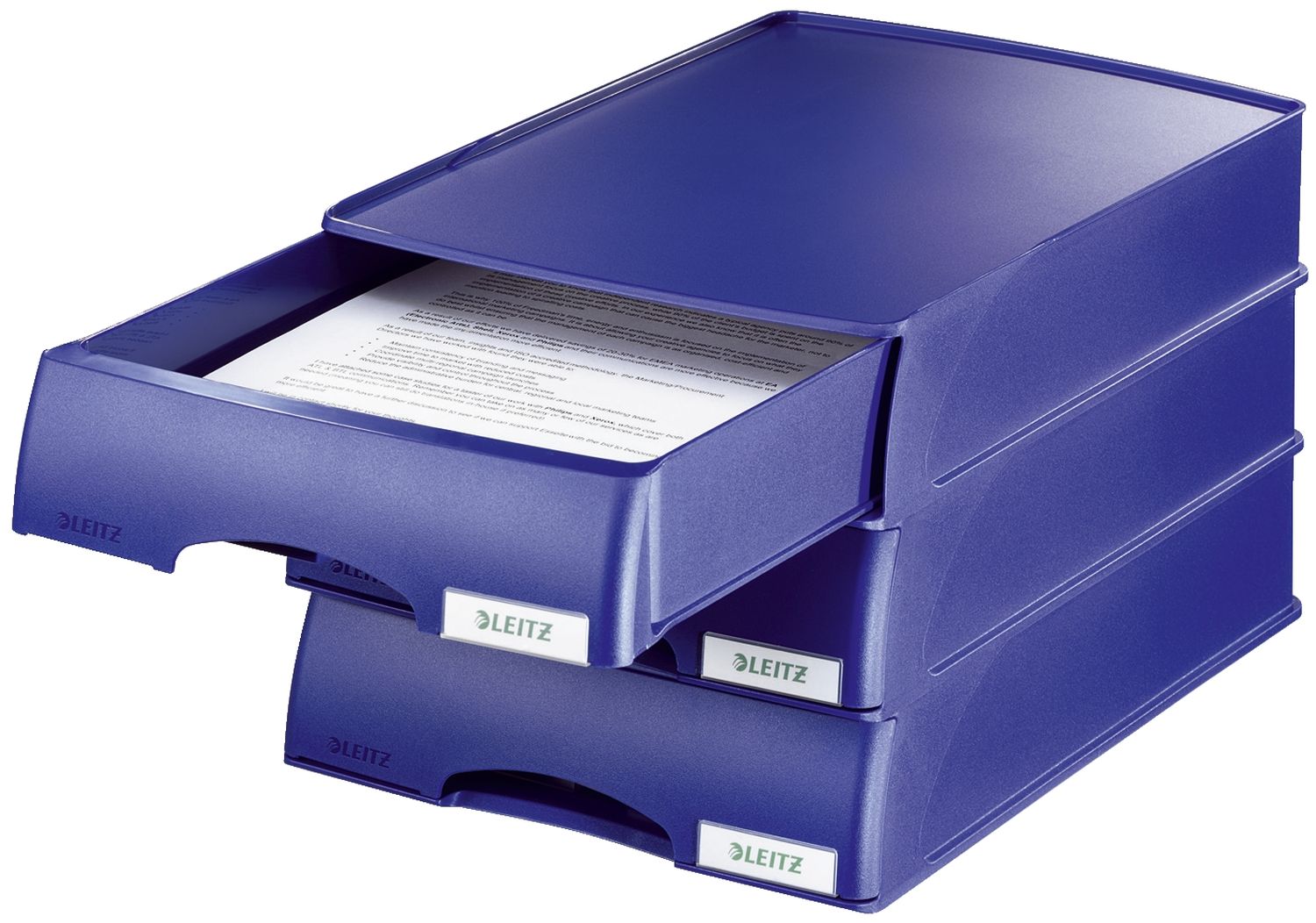 Briefablage Leitz plus 5210-00-35 mit Schublade, DIN A4, Polystyrol, blau