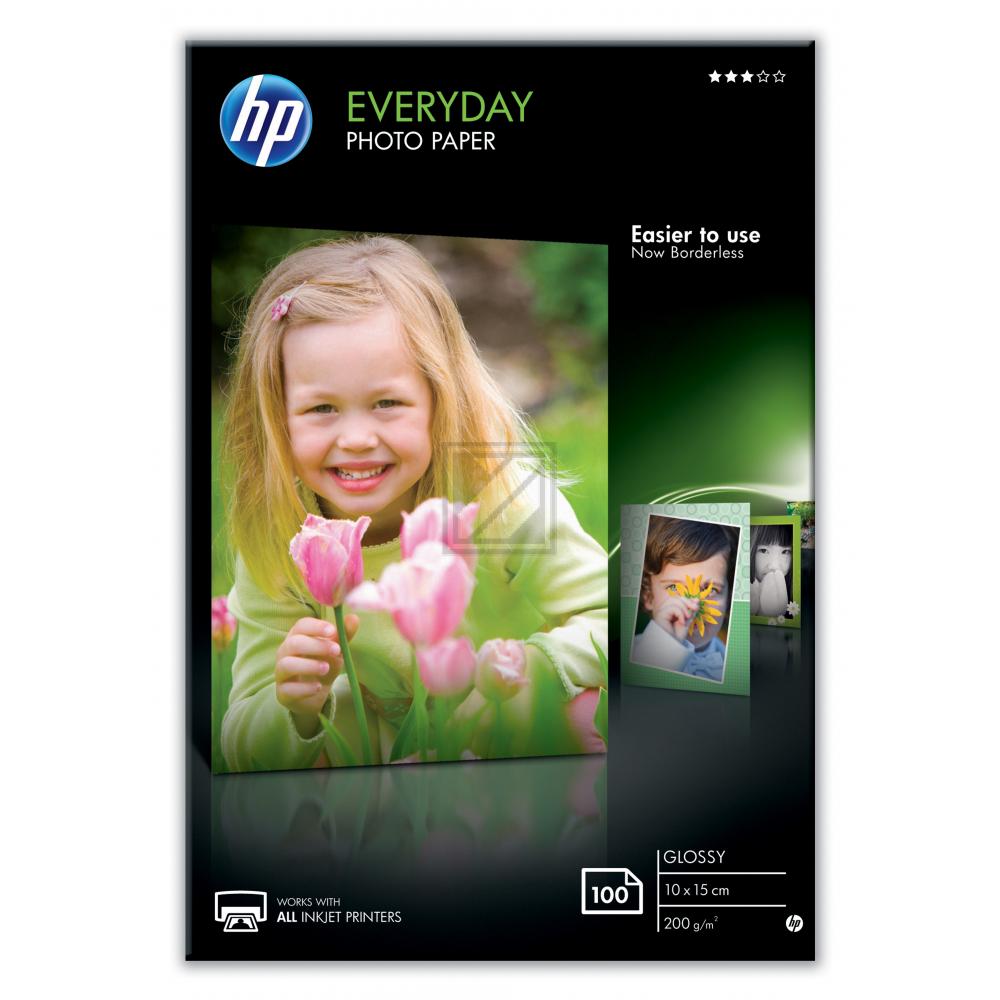 HP (Hewlett Packard) Fotopapier Everyday CR757A, 10 x 15 cm, weiß, glänzend, 200 g/qm, 100 Blatt für Inkjetdrucker