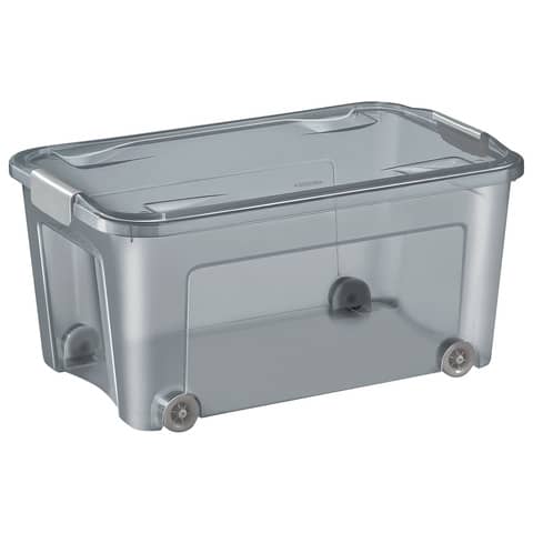 Strata Aufbewahrungsbox Strata 2356560061 mit Deckel und Rollen , 43 Liter, transparent/grau