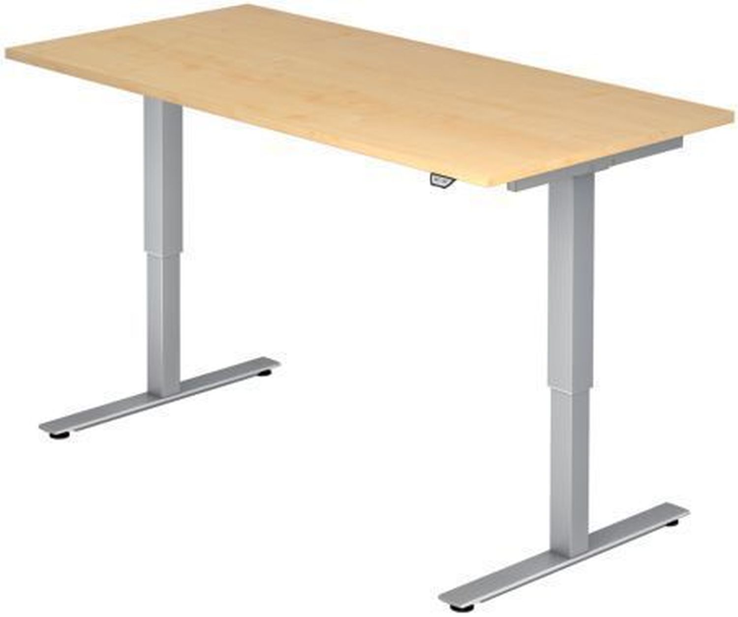 Sitz-Steh-Schreibtisch mit T-Fuß - 120 x 72-119 x 80 cm, elektr. höhenverstellbar, Ahorn