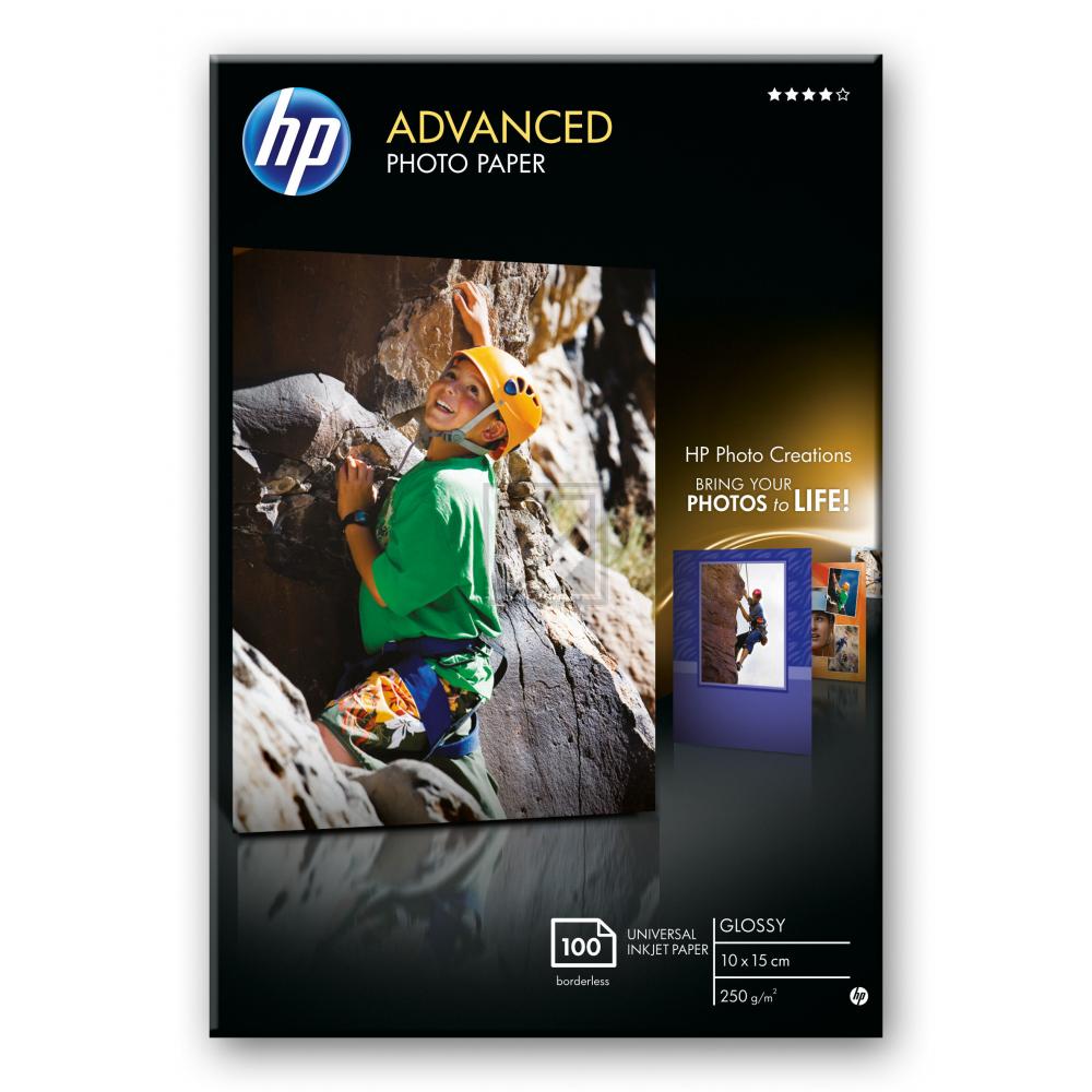 HP (Hewlett Packard) Fotopapier Advanced Q8692A, 10 x 15 cm, weiß, hochglänzend, 250 g/qm, 100 Blatt für Inkjetdrucker