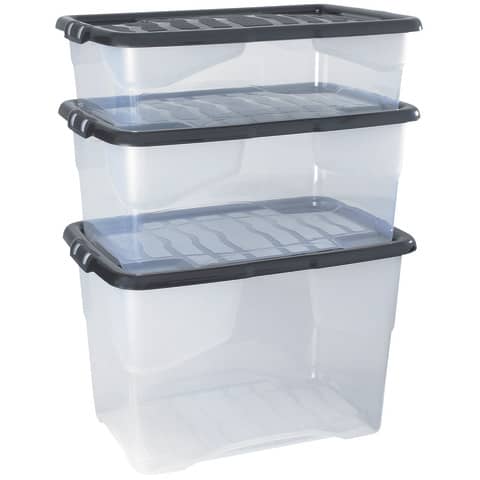 Strata Aufbewahrungsbox Strata 2002030110 mit Deckel, 65 Liter, transparent/schwarz