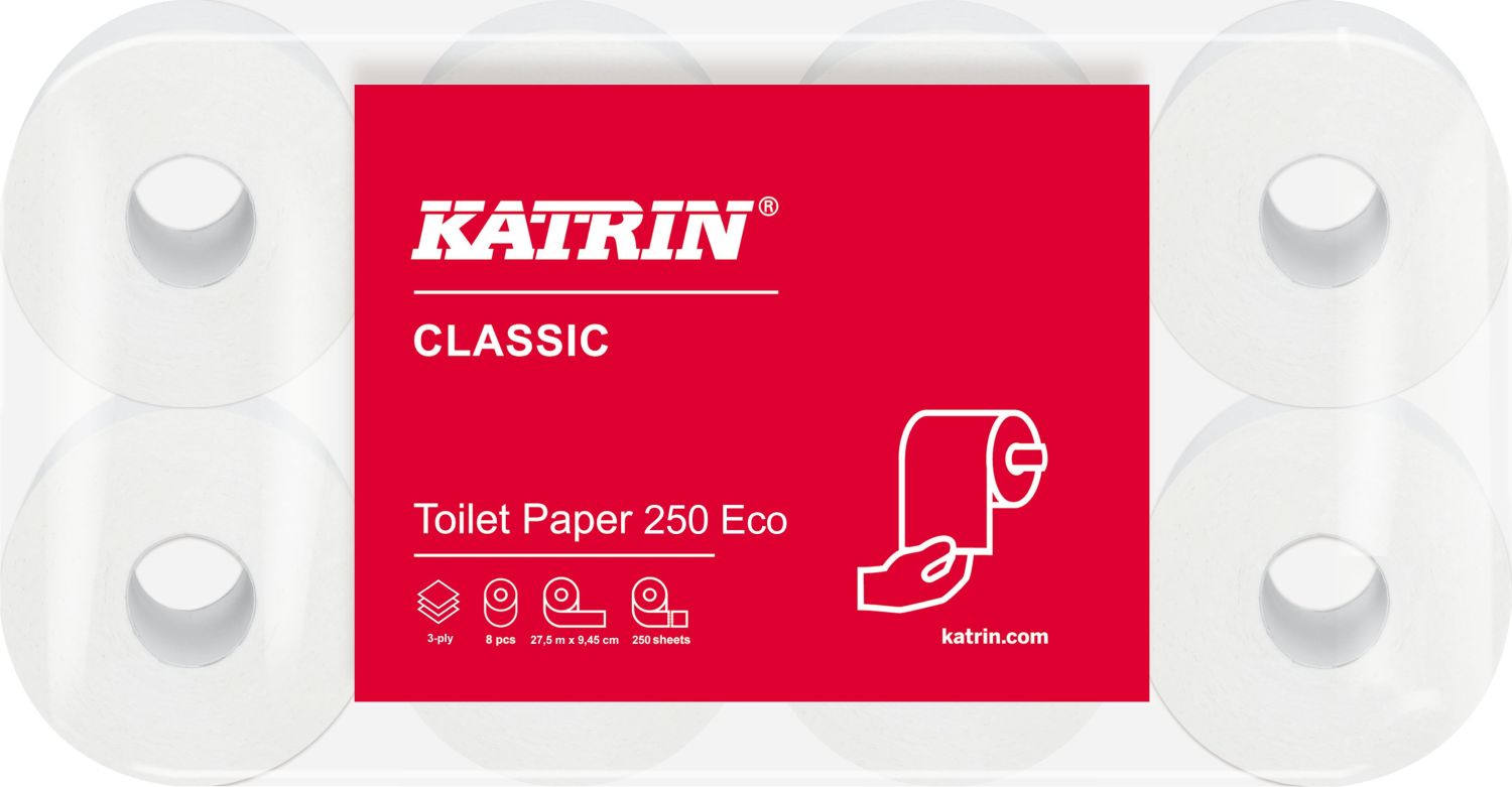 Toilettenpapier Classic Eco - 3-lagig, weiß, 8 Rollen à 250 Blatt